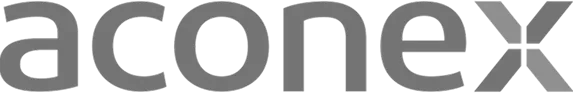 The image shows the word "aconex" in lowercase gray letters on a transparent background.