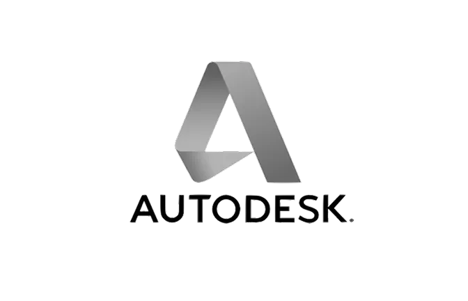 The image shows the Autodesk logo, featuring a stylized metallic "A" shape above the word "AUTODESK" in uppercase black letters.