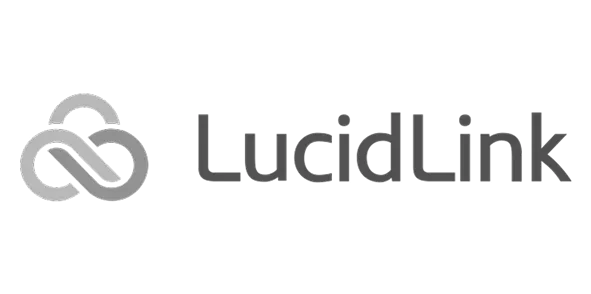 LucidLink logo featuring an abstract infinity symbol on the left and the word "LucidLink" in a modern sans-serif font on the right.