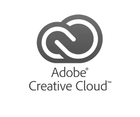 The Adobe Creative Cloud logo in grayscale, featuring an intertwined cloud design above the text "Adobe Creative Cloud.