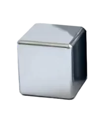 A single metallic silver cube with smooth, reflective surfaces on a plain background.